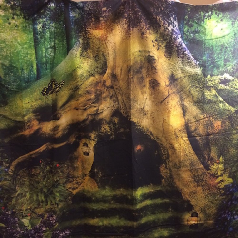 New 4' x 5' "Tree Hollow with Lanterns" Fantasy Wall Hanging Tapestry